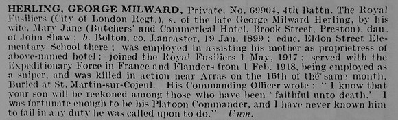 Herling G M Pte 69904 4th Royal Fusiliers