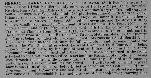 Herrick H E Captain 1st Royal Irish Fusiliers Obit Part 1
