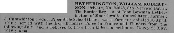 Hetherington W R Pte 24678 8th Border Regiment