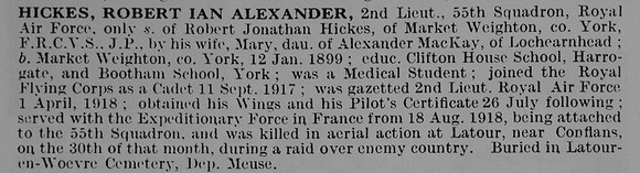 Hickes R I A 2nd Lt Royal Air Force
