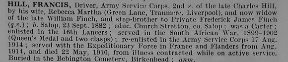 Hill F Dvr Army Service Corps