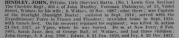 Hindley J Pte 15th Cheshire Regiment
