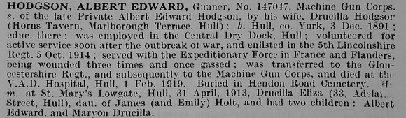 Hodgson A E Gnr 147047 Machine Gun Corps