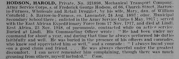 Hodson H Pte 321898 Army Service Corps