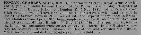 Hogan C A Qtr Mst Sergt Army Service Corps
