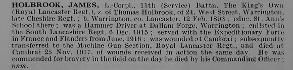 Holbrook J L/Cpl 11th King's Own Royal Lancaster Regiment