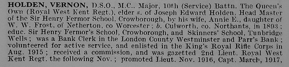 Holden V Major DSO MC 10th Queen's Own Royal West Kent Regiment Obit Part 1