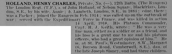 Holland H C Pte 12th London Regiment
