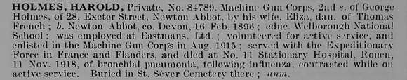 Holmes H Pte 84789 Machine Gun Corps