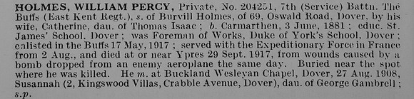 Holmes W P Pte 204251 7th East Kent Regiment