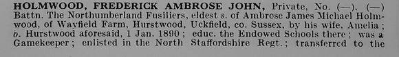 Holmwood F A J Pte Northumberland Fusiliers Obit Part 1