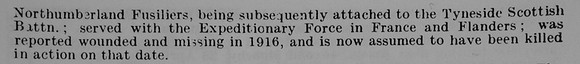 Holmwood F A J Pte Northumberland Fusiliers Obit Part 2