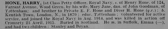 Hone H 1st Class Petty Officer Royal Navy