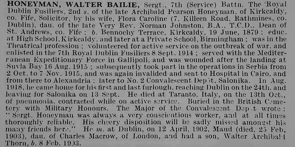 Honeyman W B Sergt 7th Royal Dublin Fusiliers