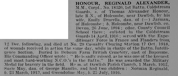 Honour R A Cpl MM 18320 1st Coldstream Guards
