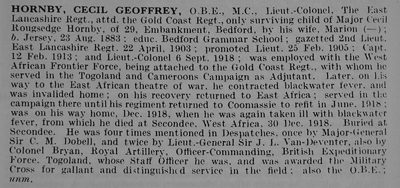 Hornby C G Lt Col OBE MC East Lancs Regiment