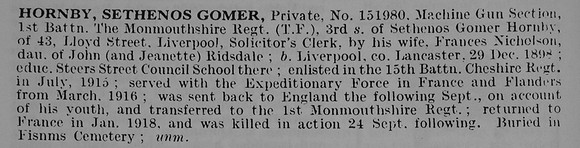 Hornby S G Pte 151980 1st Monmouthshire Regiment