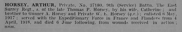 Horsey A Pte 37180 9th East Surrey Regiment