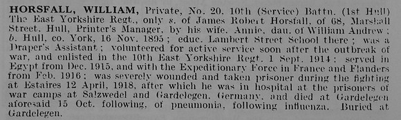Horsfall W Pte 20 10th East Yorkshire Regiment