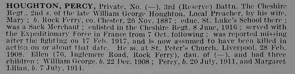 Houghton P Pte 3rd Cheshire Regiment