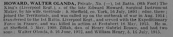 Howard W O Pte 1st King's Liverpool Regiment