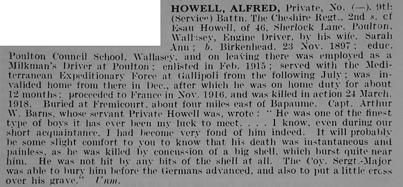 Howell A Pte 9th Cheshire Regiment