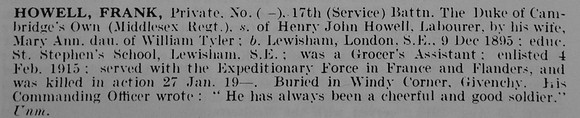 Howell F Pte 17th Middlesex Regiment
