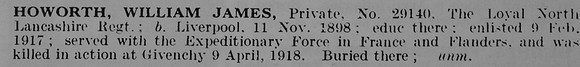 Howorth W J Pte 29140 Loyal North Lancs Regiment
