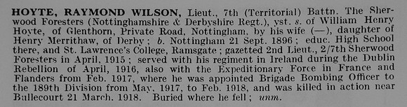 Hoyte R W Lt 7th Notts and Derby Regiment