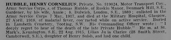 Hubble H C Pte 319024 Army Service Corps