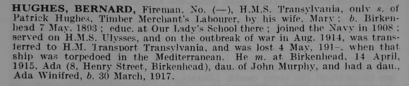 Hughes B Fireman HMS Transylvania