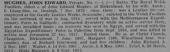 Hughes J E Pte Royal Welsh Fusiliers