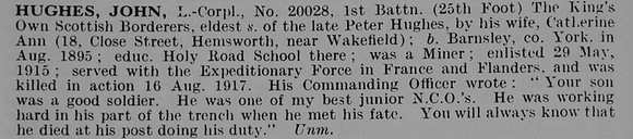 Hughes J L/Cpl 20028 1st Kings Own Scottish Borderers