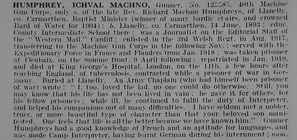 Humphrey I M Gnr 125585 Machine Gun Corps