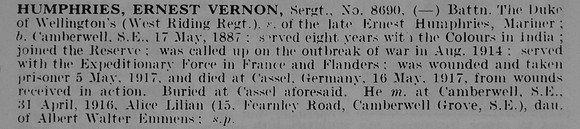 Humphries E V Sergt 8690 West Riding Regiment