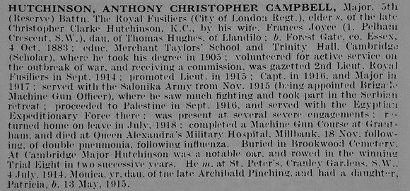 Hutchinson A C C Major 5th Royal Fusiliers