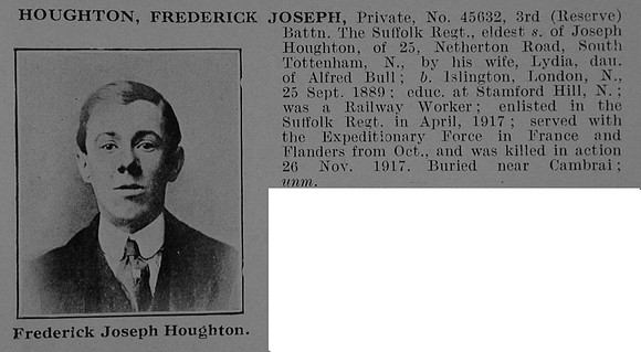 Houghton F J Pte 45632 3rd Attd 7th Suffolk Regiment Obit De Ruvignys Roll Of Honour Vol 5