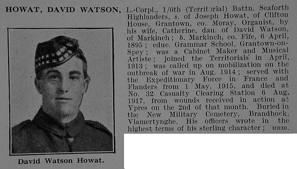 Howat D W L/Cpl 6th Seaforth Highlanders Obit De Ruvignys Roll Of Honour Vol 5