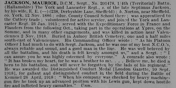 Jackson M Sergt DCM 201478 4th York And Lancs Regiment