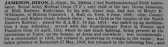 Jameson D LCpl 390094 Royal Army Medical Corps Obit Part 1