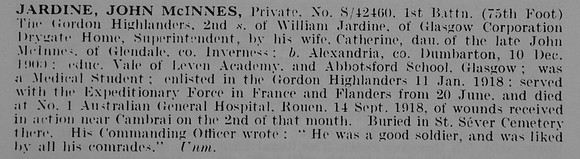 Jardine J M Pte S/424460 1st Gordon Highlanders