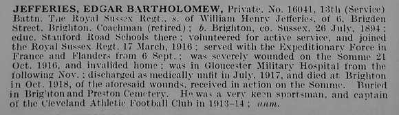 Jefferies E B Pte 16041 13th Royal Sussex Regiment