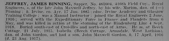 Jeffrey J B Sapper 461604 Royal Engineers