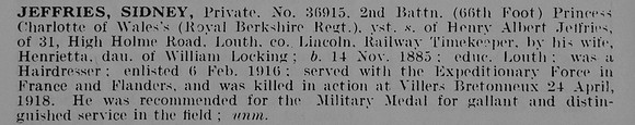 Jeffries S Pte 36915 2nd Royal Berkshire Regiment