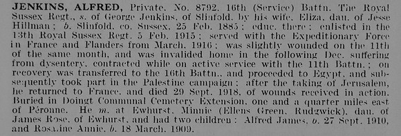 Jenkins A Pte 8792 16th Royal Sussex Regiment