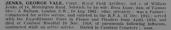 Jenks G V Cpl Royal Field Artillery