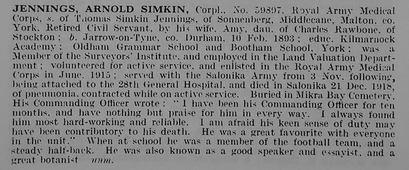 Jennings A S Cpl 59897 Royal Army Medical Corps