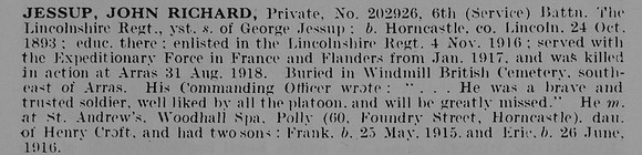 Jessup J R Pte 202926 6th Lincolnshire Regiment