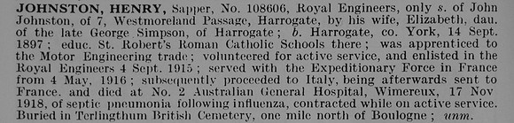 Johnston H Sapper 108606 Royal Engineers