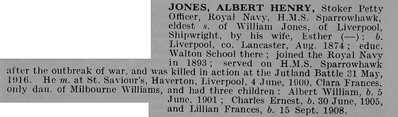 Jones A H Stoker Petty Officer HMS Sparrowhawk Royal Navy